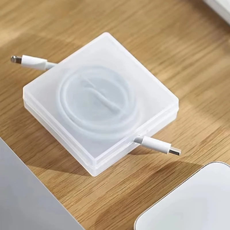 Portable Cord Winder Box Transparent Cable Organizer USB Charger Wire Storage Protector Phone Holder Stand Desk Accessories Tool