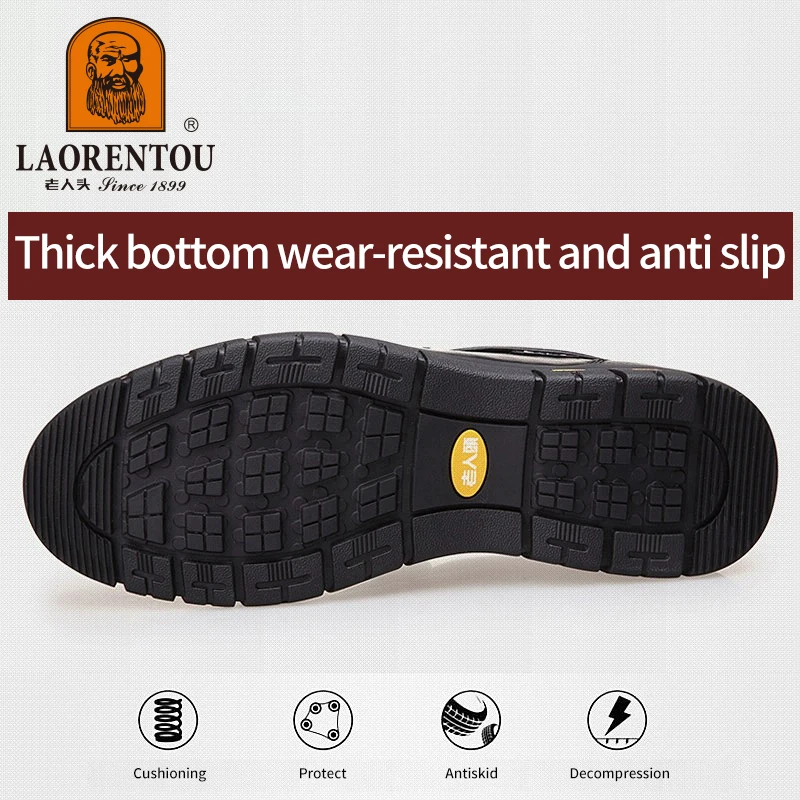 LAORENTOU genuine leather thick soled casual leather shoes for middle-aged and elderly fathers, oversized business shoes 66736