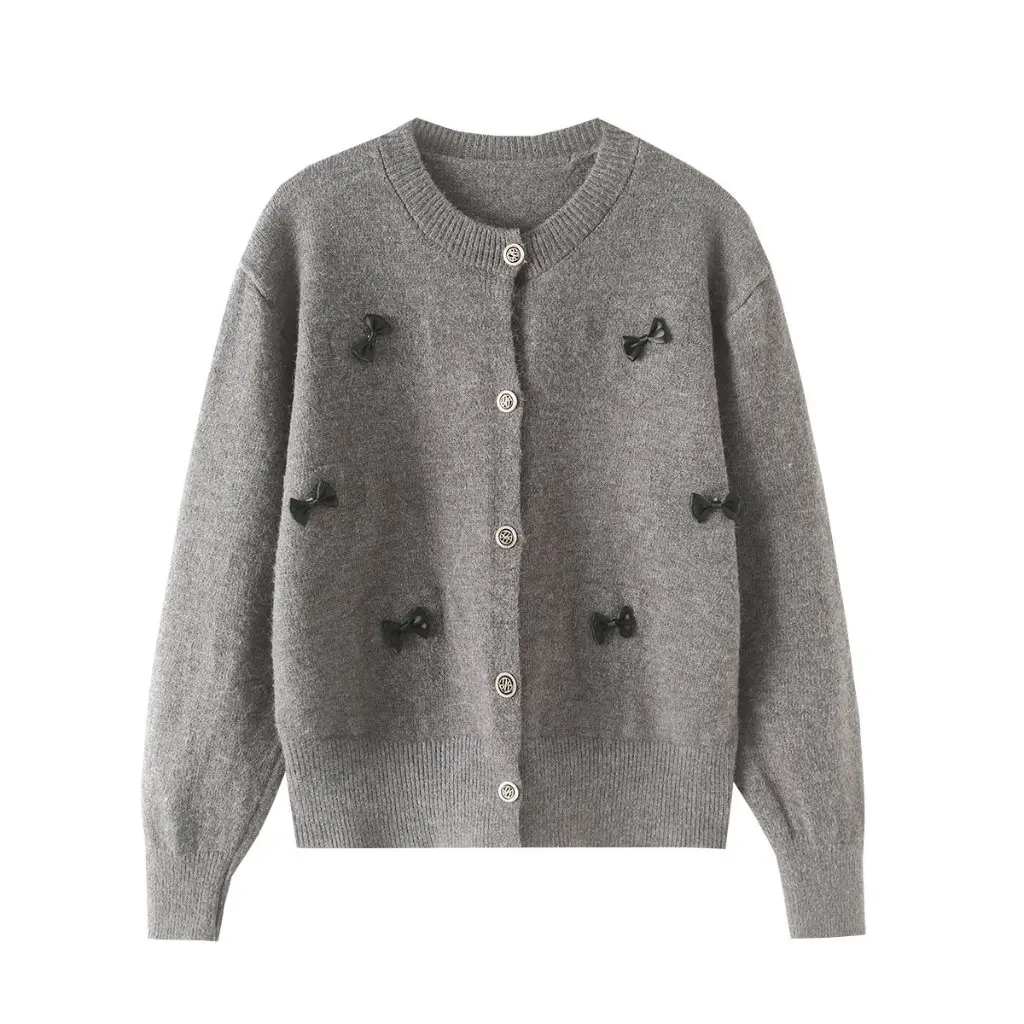 

Women's Long Sleeve Cardigan Jacket Autumn Fashion Bow Design Cross Border Style D224521