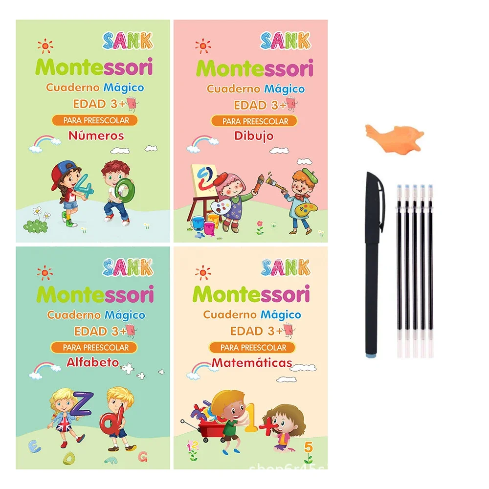 4pcs Sank Magic Practice Copybook Pen Preschools Kids Calligraphy English Verison Free Wiping Children Reusable Writing Book