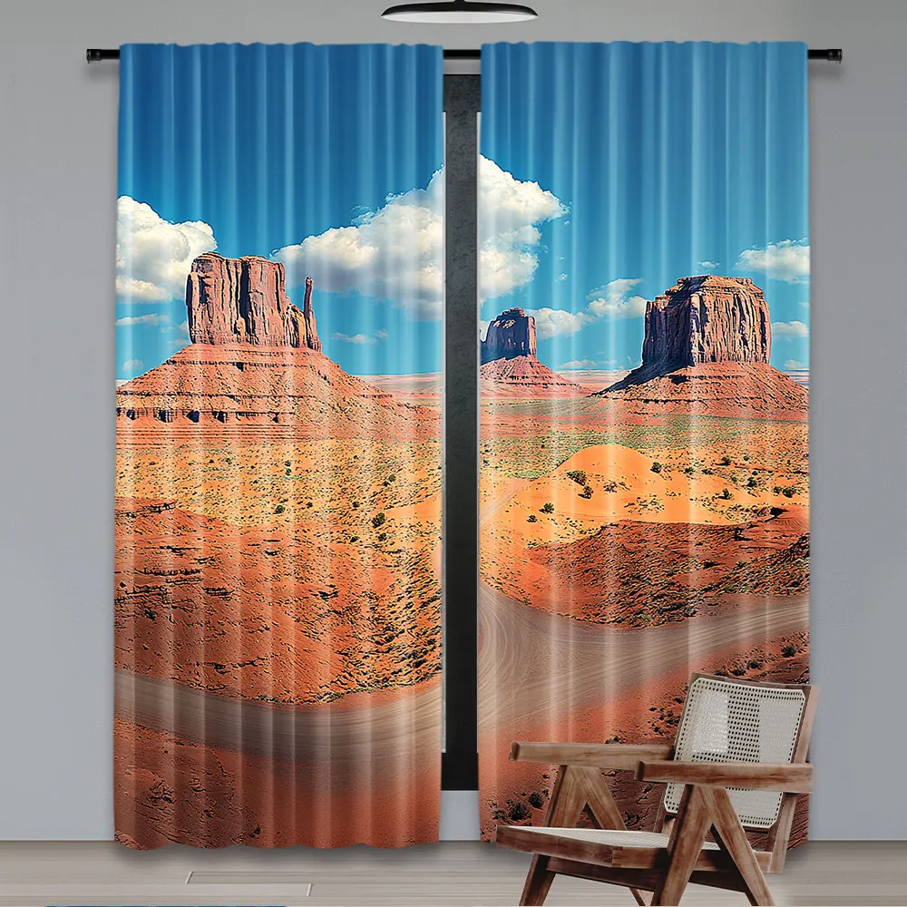 2Pcs Western Curtain American Desert Arizona Canyon Monuments Valley National Park Wild West Theme For Bedroom Living Room And