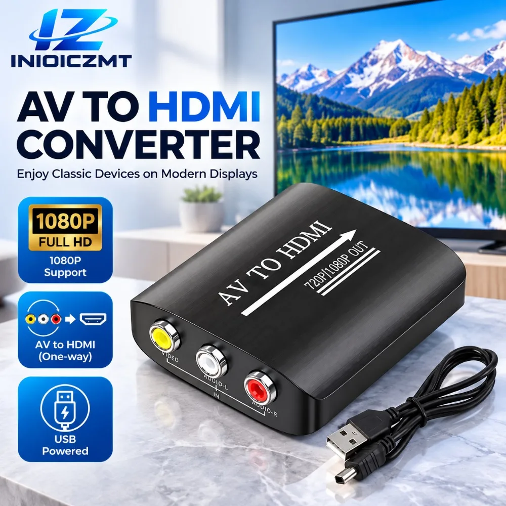 RCA AV To HDMI-compatible Converter 1080P Full HD Composite Video Audio Scaler Adapter CVBS L R USB Powered for TV DVD VCR