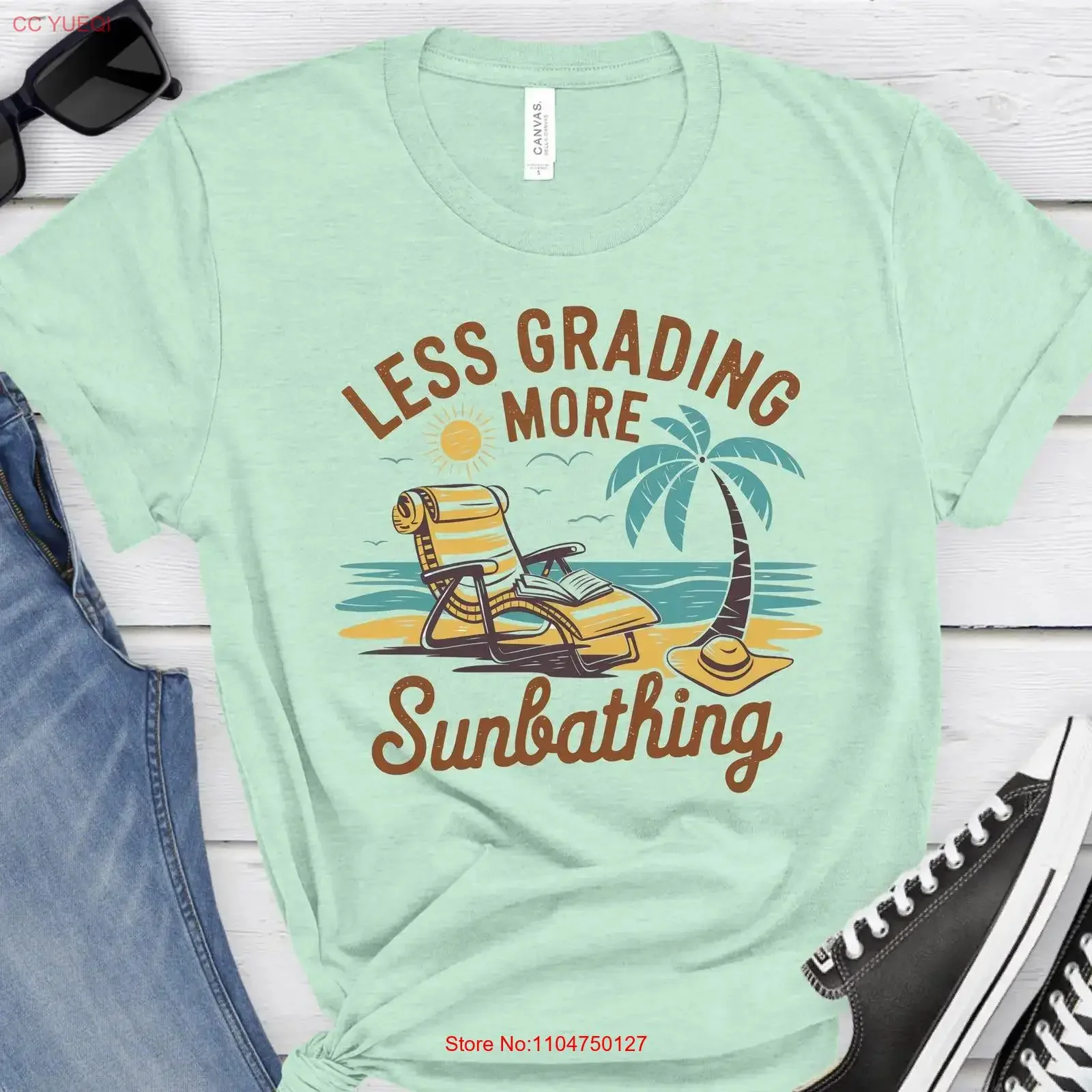 Teacher Summer Break T Shirt End of Year Funny Beach Less Grading More Sunbathing GifT vintage Washed graphic Comfortable