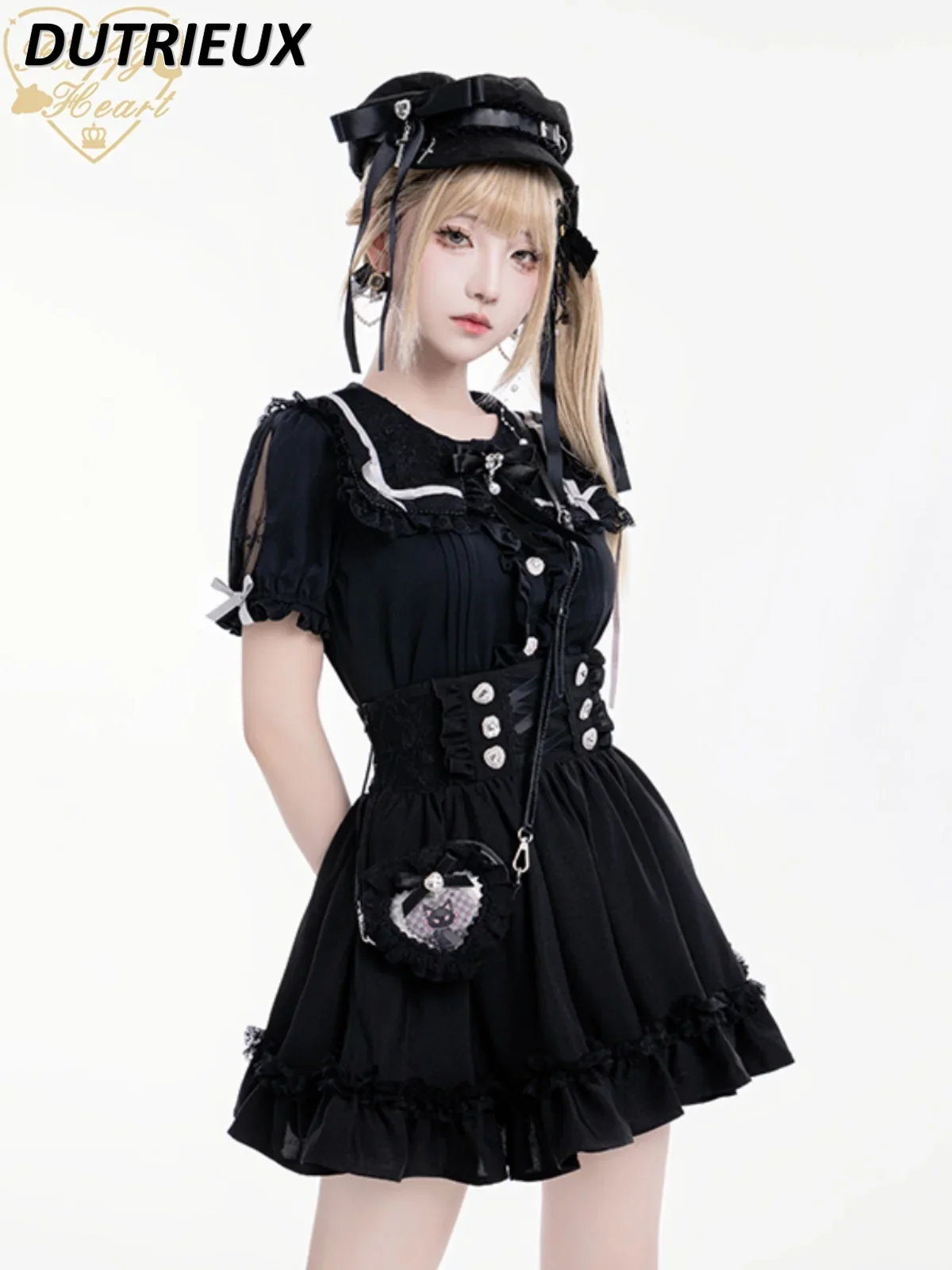 

Lolita Japanese Sweet Girl Lace High Waist Skirt Female Solid Color Fashion Simple Short Casual Skirts for Women Summer