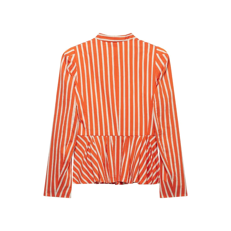 Guobioziy Women's Jacket 2026 Fall New Arrival Orange Striped Waist-Slimming Blazer Unique Style Elegant and Chic