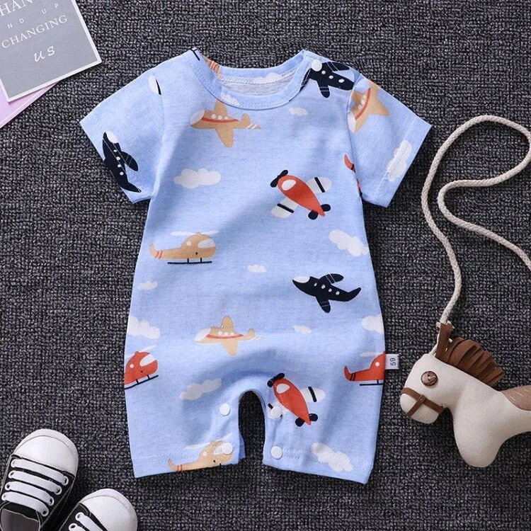 0-24month Baby Clothes Summer Short Sleeve Climbing Clothes Onesie Toddler Costume Cartoon Printed Cotton Babies Jumpsuit Pjs