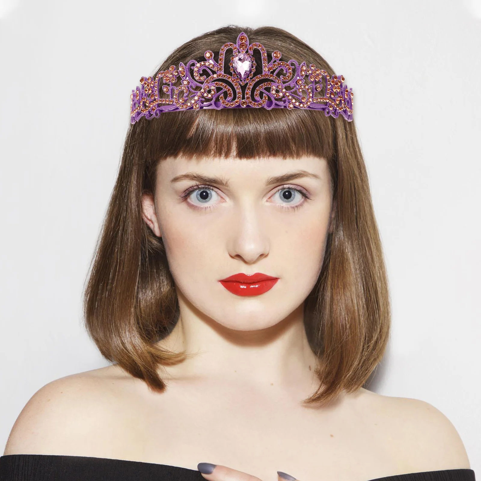

Crystal Crown Hair Accessories Bridal Tiara Purple Rhinestones Wedding Pageant Birthday Party Bachelorette Gifts