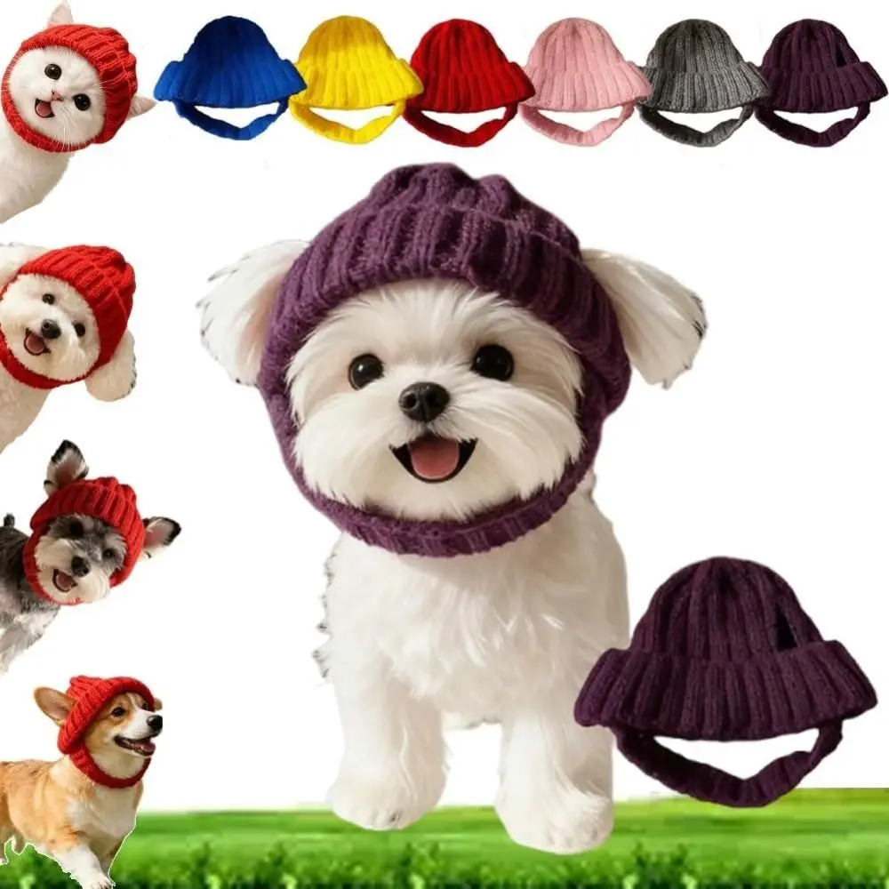 Cozy Soft Knit Warm Dog Beanie Windproof with Ear Holes Winter Dog Cap Multi-color Playful Dog Design Pet Headwear Cold Weather