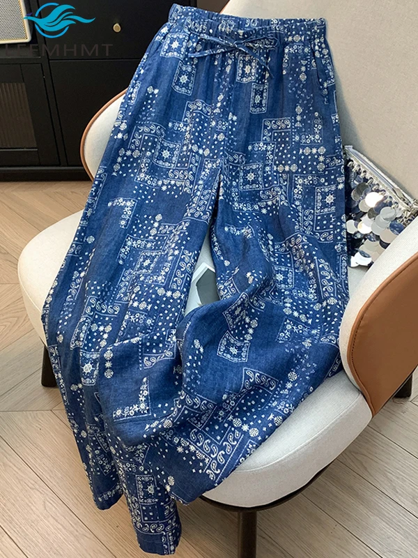 

Винтажные льняные брюки с принтом кешью для женщин, весна-лето, модные мешковатые повседневные брюки с эластичной резинкой на талии, женские уютные домашние брюки