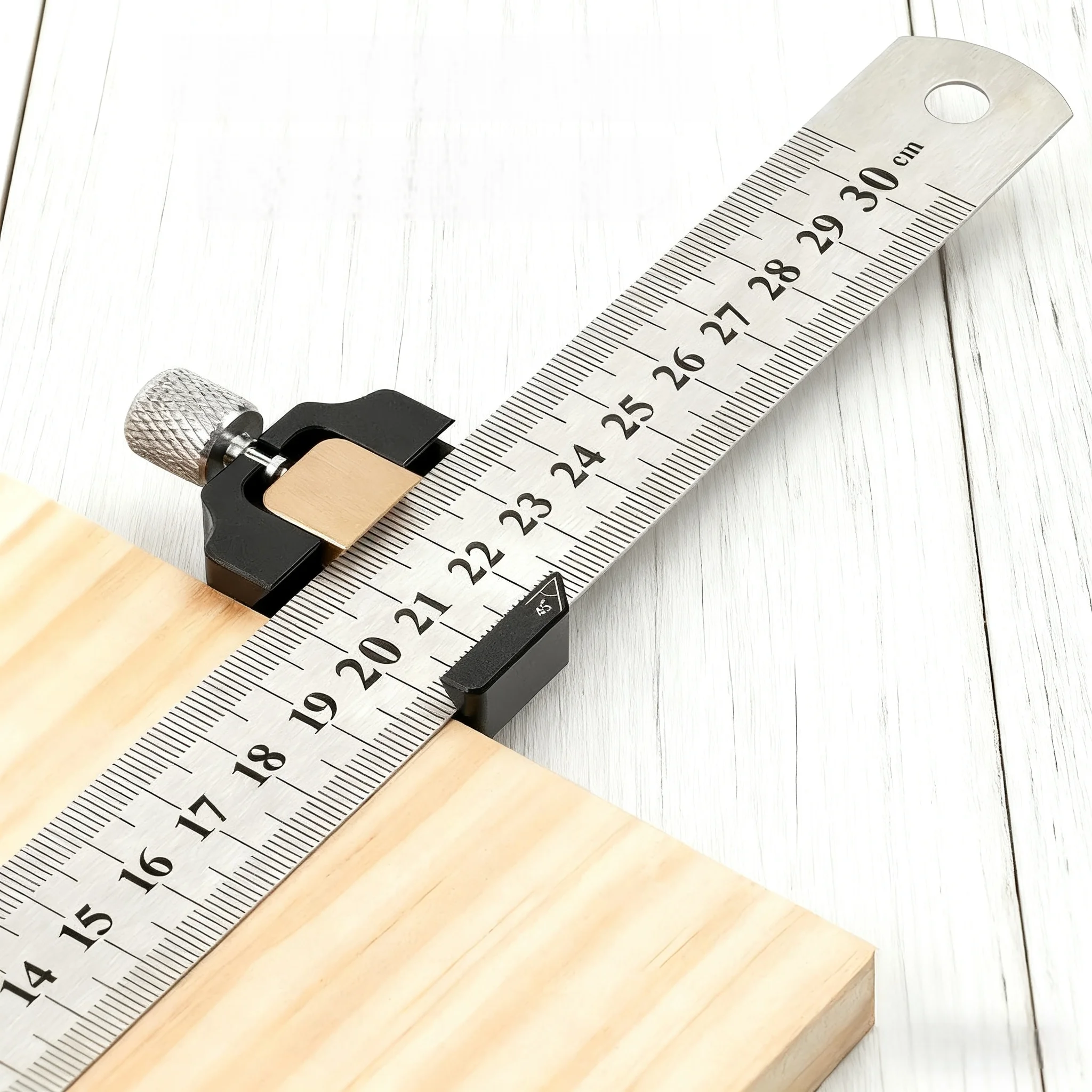 Steel Ruler 30cm Metric Steel Ruler W/ Positioning Block for Scribing Marking Professional Drafting Tool Quick Accurate Drawing