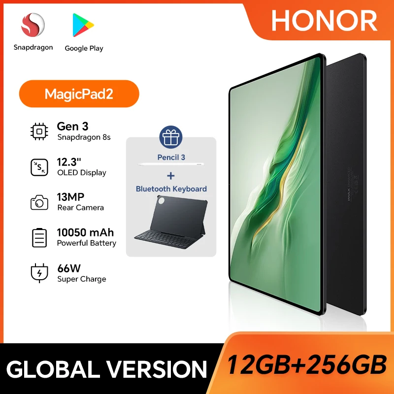 

New HONOR MagicPad 2 WIFI Global Version with Wireless Keyboard Pencil, 12.3'' 3K OLED 144Hz Display 10050mAh Long Battery Life