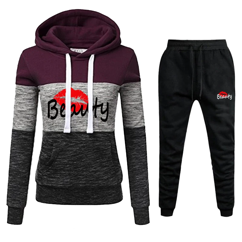 Fashion New Women's Jogging Set Tri Color Printed Hoodie and Sweatpants Women's Casual Sports Hoodie Set Jogging Set