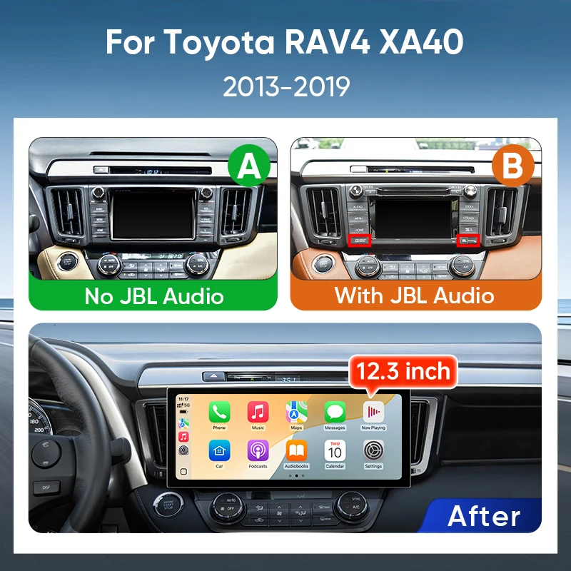 Ainavi 12.3 inch Car Radio For Toyota RAV4 2013 2014 2015 2016 2017 2019 XA40 Wireless Carplay Android Auto Car Multimedia 2 Din