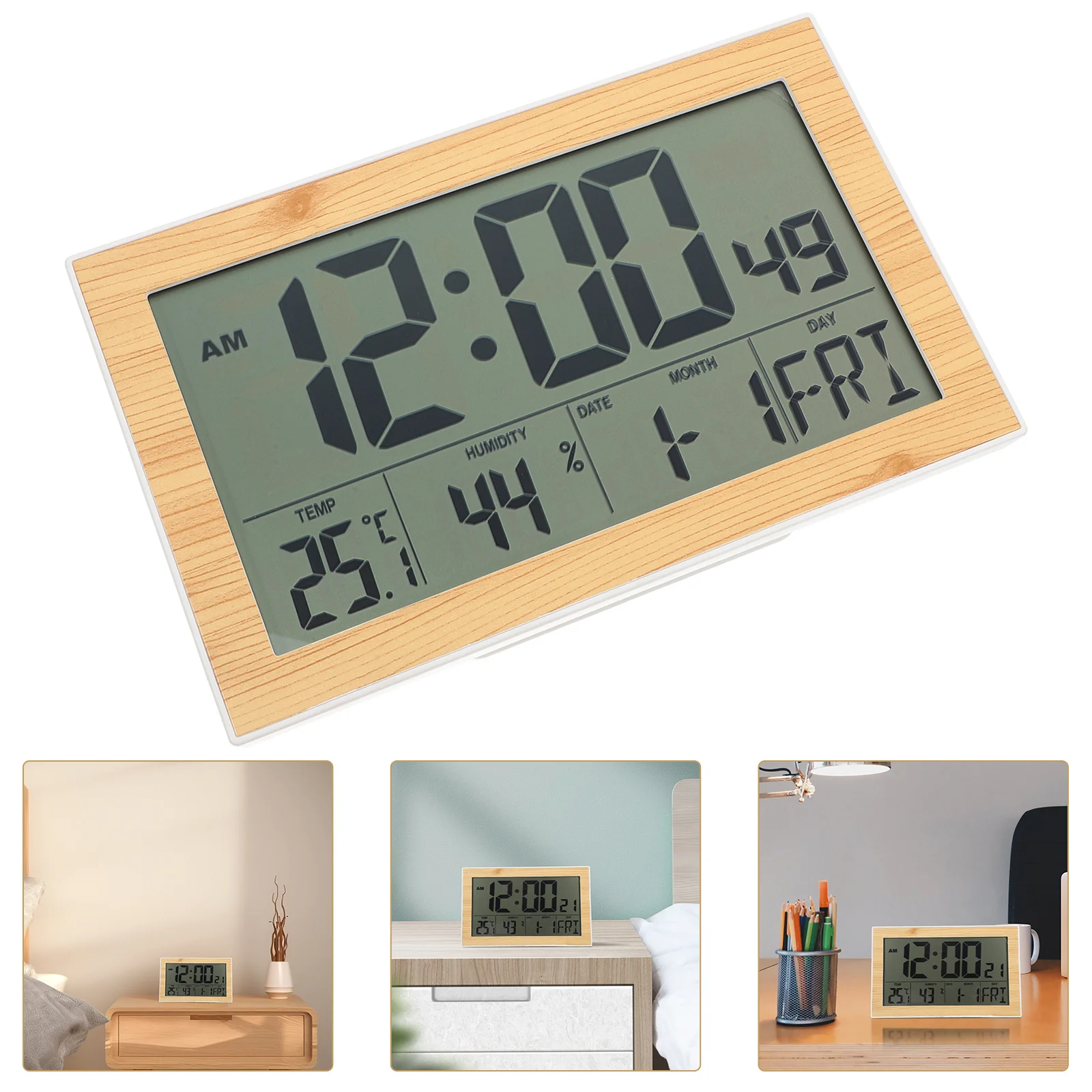 

1Pcs Hanging Clock Multi-Function Alarm Clock Desktop Perpetual Calendar Room Thermometer Silent Large Screen