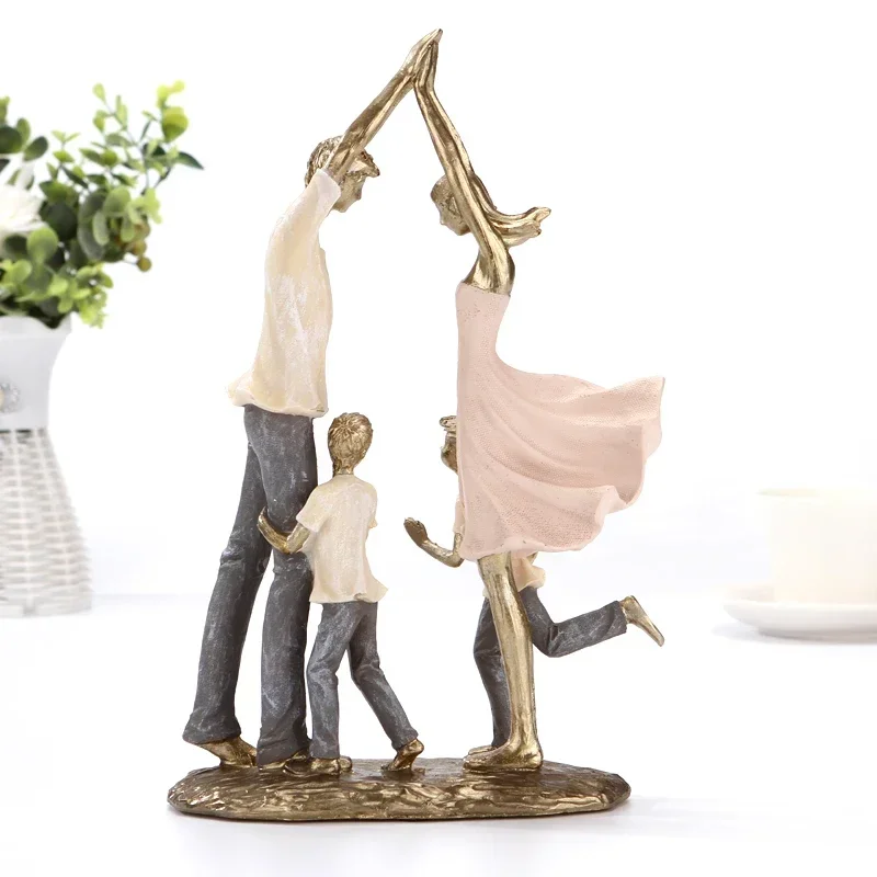 Hand Painted Amusement Family Sculpture - Parents Statue with Son Kids Craft Home Decor Ideal Anniversary Gift for Couples
