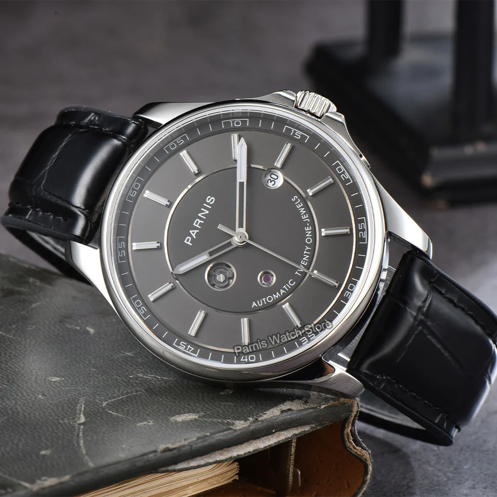 Parnis 42mm Blue Dial Rose Gold Stainless Steel Case Sapphire Crystal Automatic Men's Watch