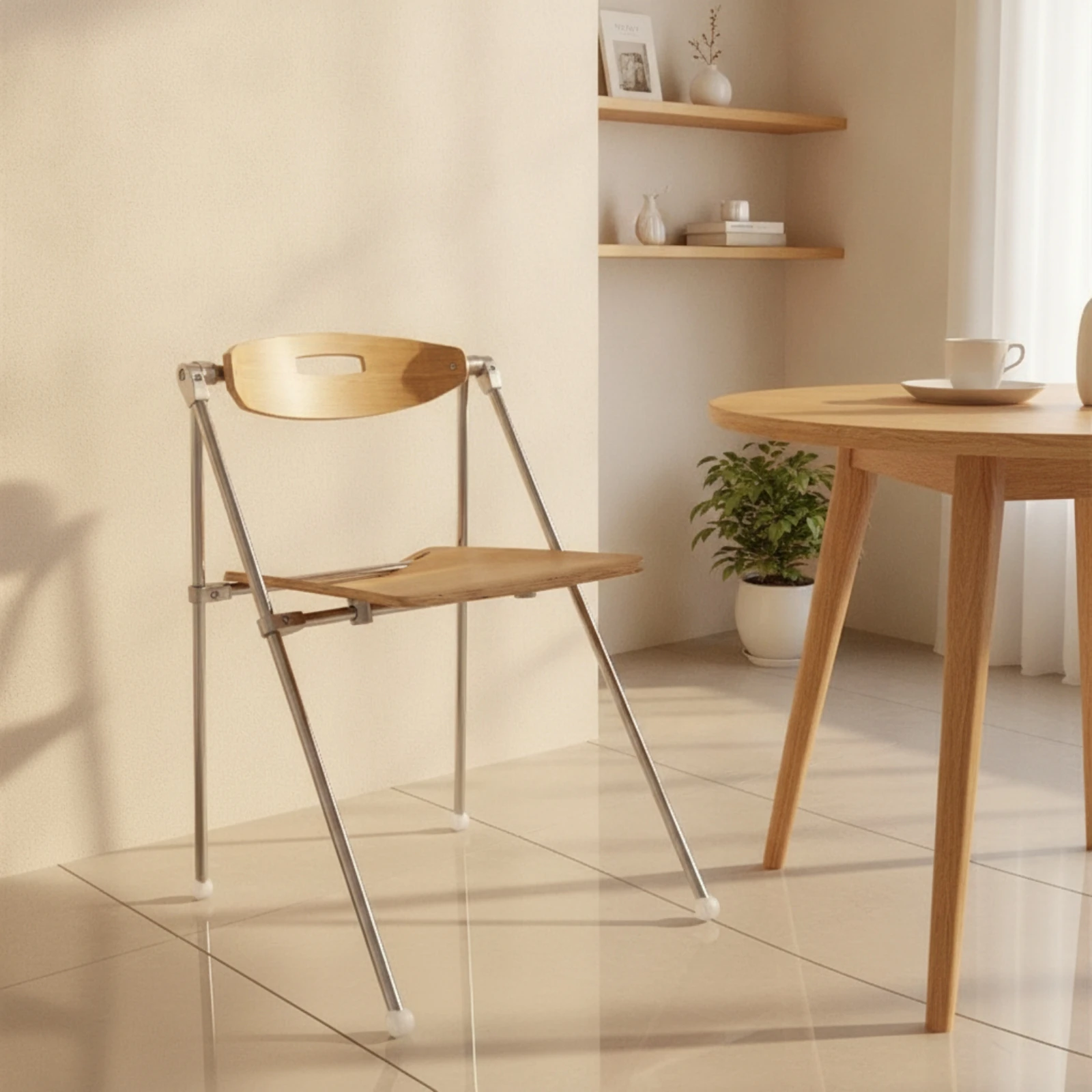 Wooden Folding Chair Minimalist Folding Chair Furniture Compact Long-Lasting for Dining Room, Small Apartments