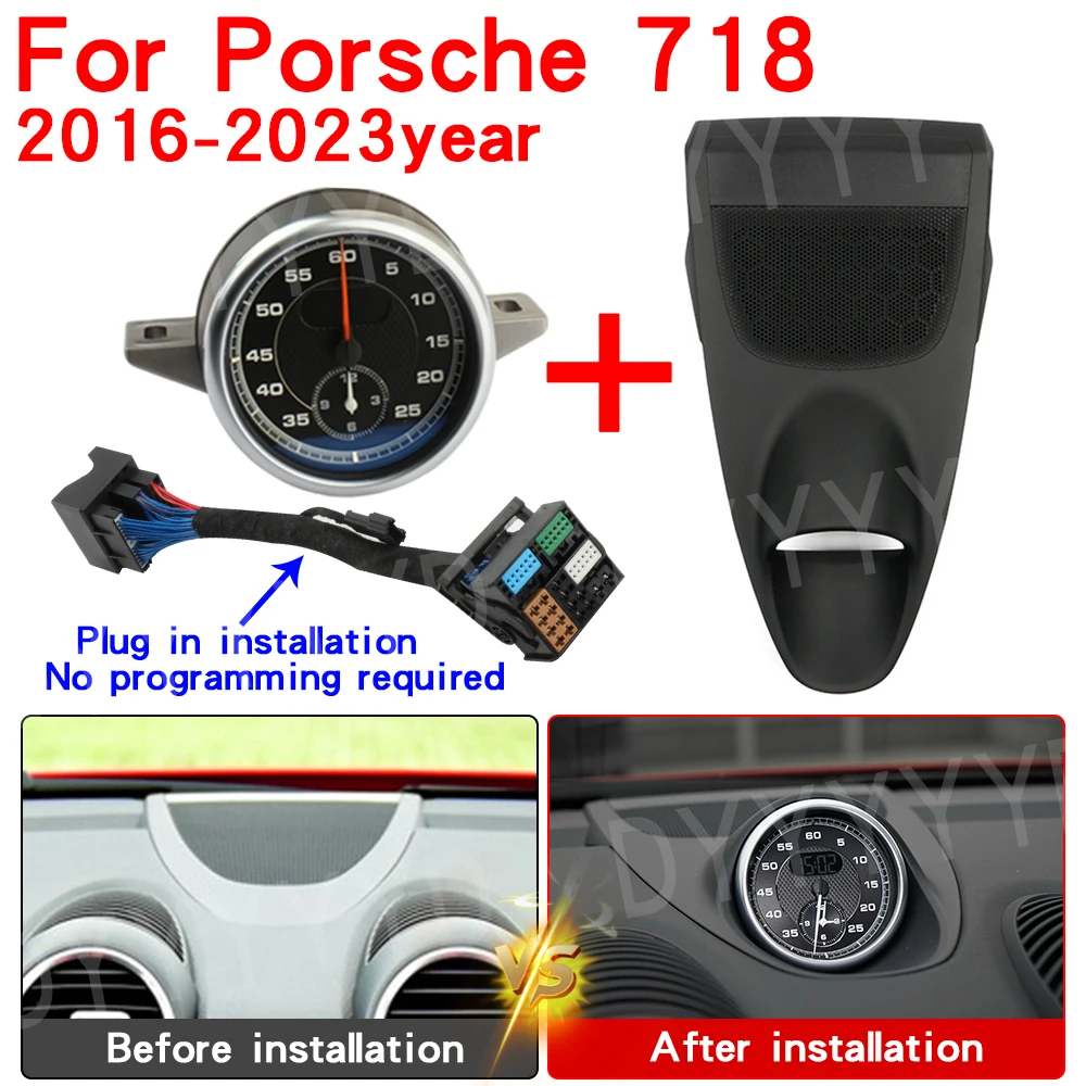 

Автомобильный секундомер для Porsche 718, Boxster Cayman, часы 2016-2023, внутренняя панель, центральный компас, электронный счетчик времени, аксессуары