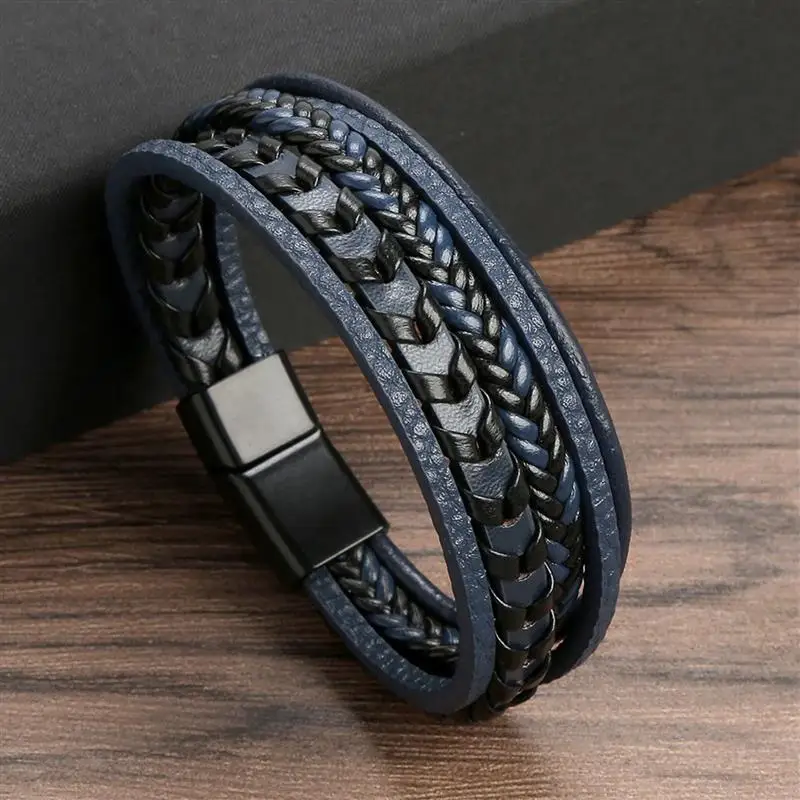 Classic Hand-Woven Leather Bracelet 19/21/23cm Multilayer Leather Men Bracelets Punk Bangle for Friend Charm Jewelry Gifts