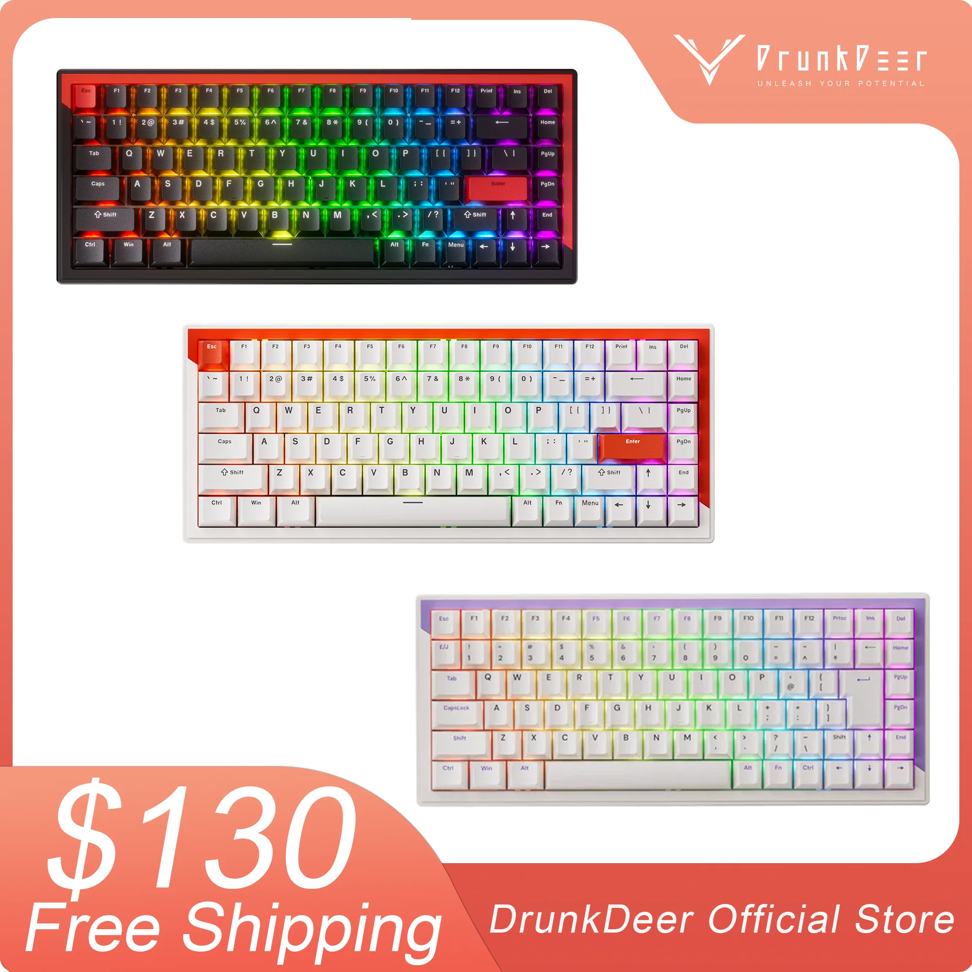 DrunkDeer G75 Rapid Trigger Mechanical Keyboard, TKL Gaming Keyboards, Magnetic Switch Keyboard, 75% Layout - 84 Keys, RGB