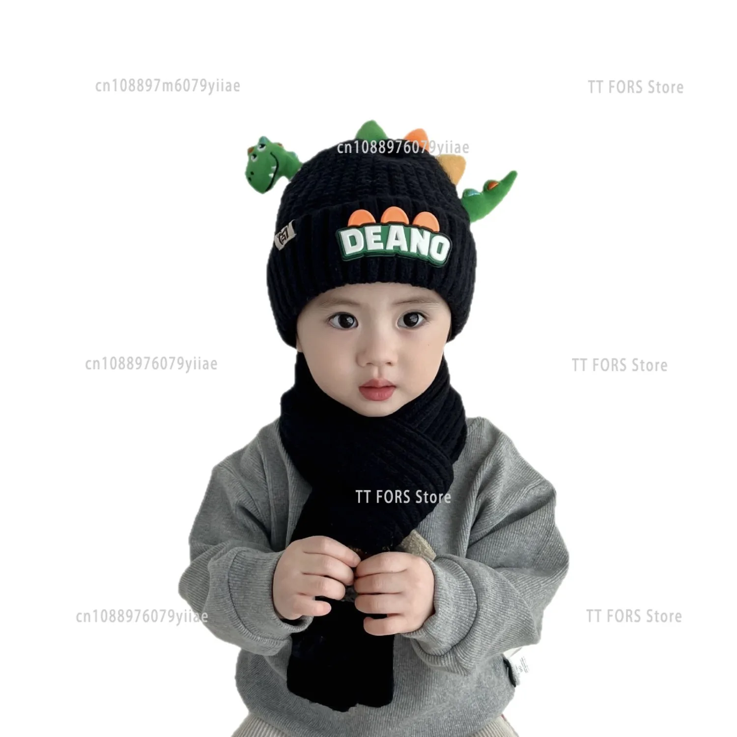 

Детская шапка, шарф, комплект, милый маленький динозавр, вязаная шерстяная шапка, осенне-зимняя теплая шапка, шарф, подарок на день рождения для мальчиков и девочек