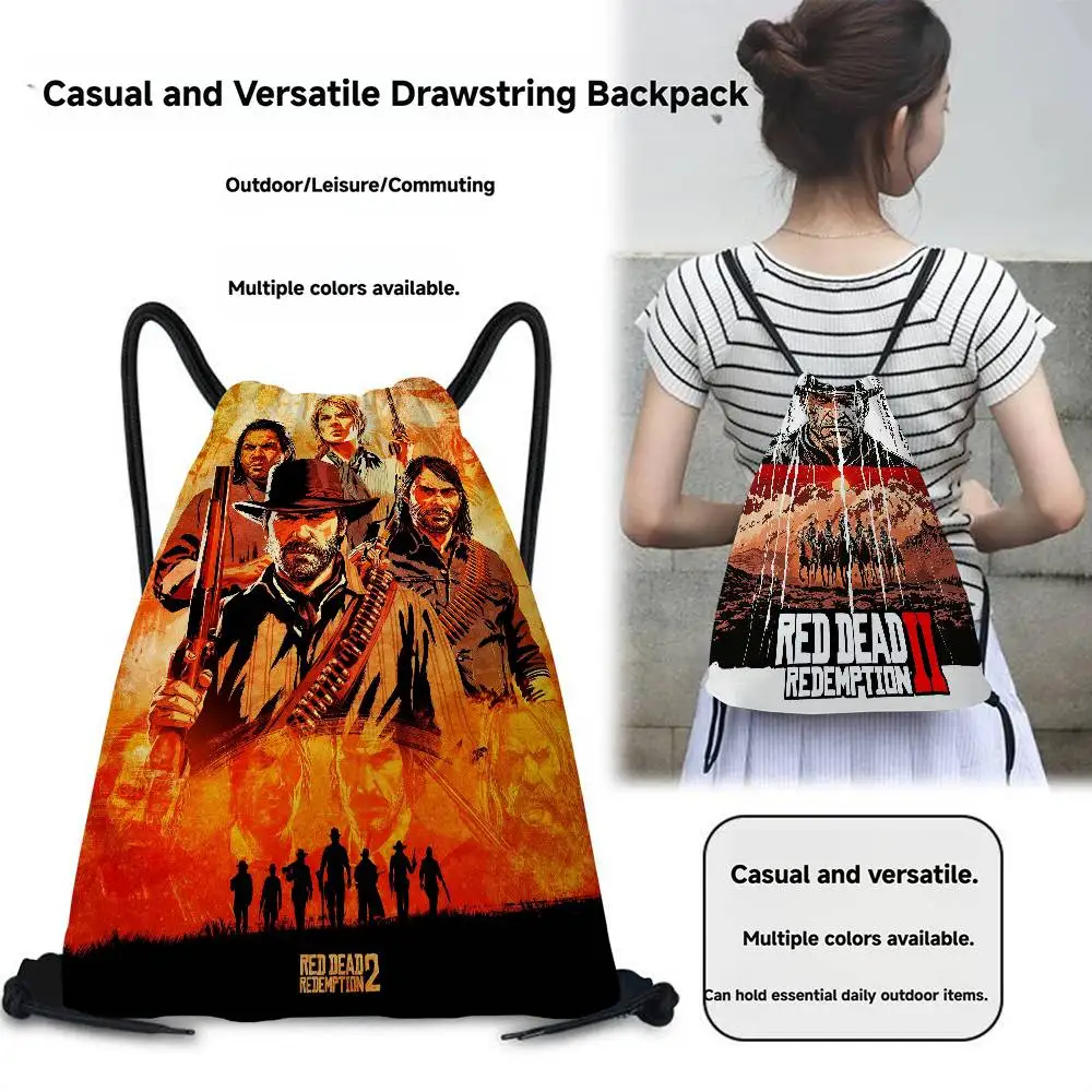لعبة TV-Red-Dead-Redemption 2 حقائب برباط مطبوعة حقائب هدايا للحفلات، حقائب ظهر برباط رياضية للصالة الرياضية والسفر والاستخدام الترفيهي