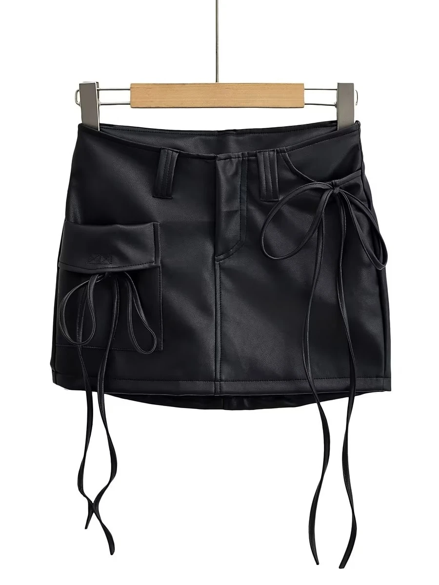 Sexy High Waist PU Leather  Skirt Prevents Exposure Flattering Leg Lengthening Short Skirt Pure Color A-Line Skirt