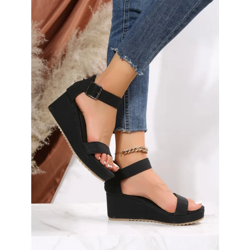 Wedges Thick Platform Sandals Women 2023 Summer Zipper Cover Heel  Woman Non Slip Open Toe Casual Shoes Large Size 43