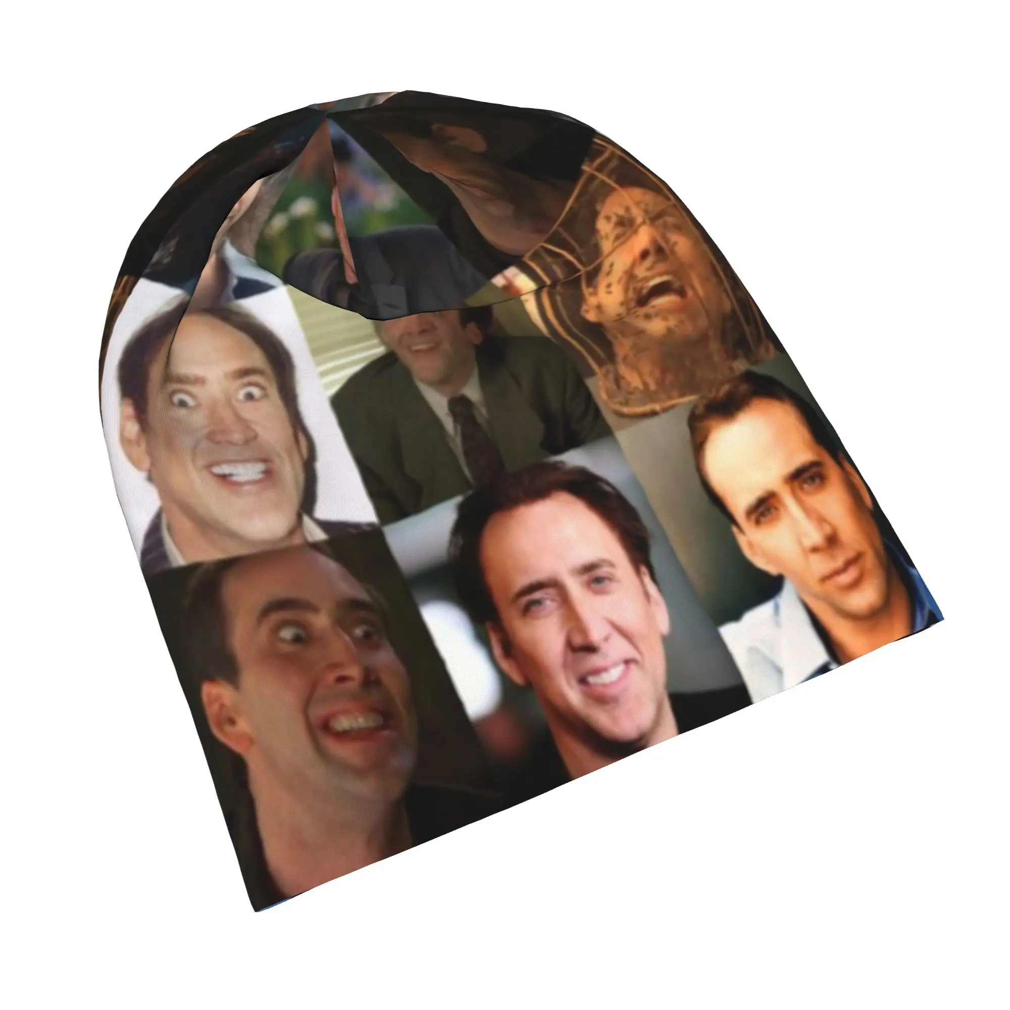 Nicolas Cage Skull Cap Beanie Lightweight Funny Nicolas' Face Cycling Hat for Men Women