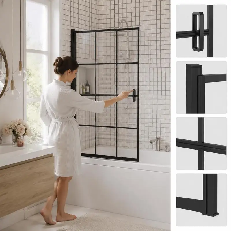 Cabine de douche en verre de sécurité ESG finition noire dimensions totales 80x140 cm cloison anti-éclaboussures solide pour séparer l'espace sec de l'humide dans une salle de bain contemporaine
