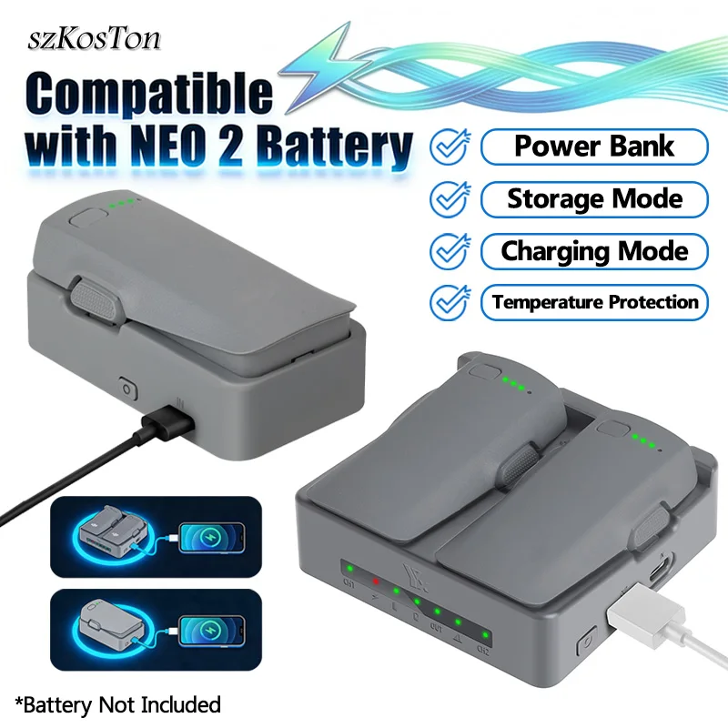 

USB Charging Station For DJI NEO 2 Drone Fast Charger Power Bank with LED Display TYPE C Cable For DJI NEO 2 Drone Accessories