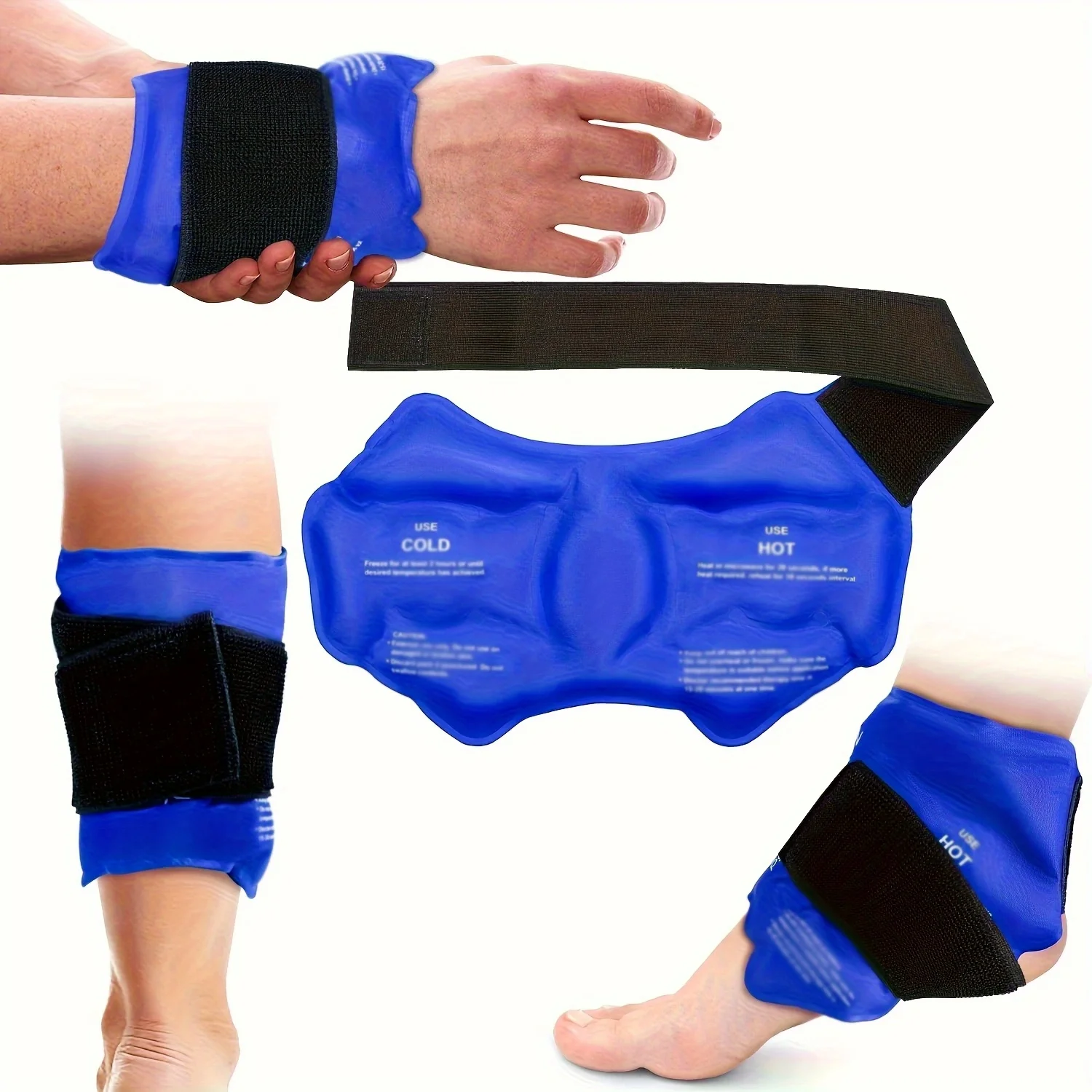 Premium Versatile Reusable Hot Cold Gel Pack with Elastic Adjustable Strap for Knee Wrist Ankle Foot Pain Relief Comfort Support
