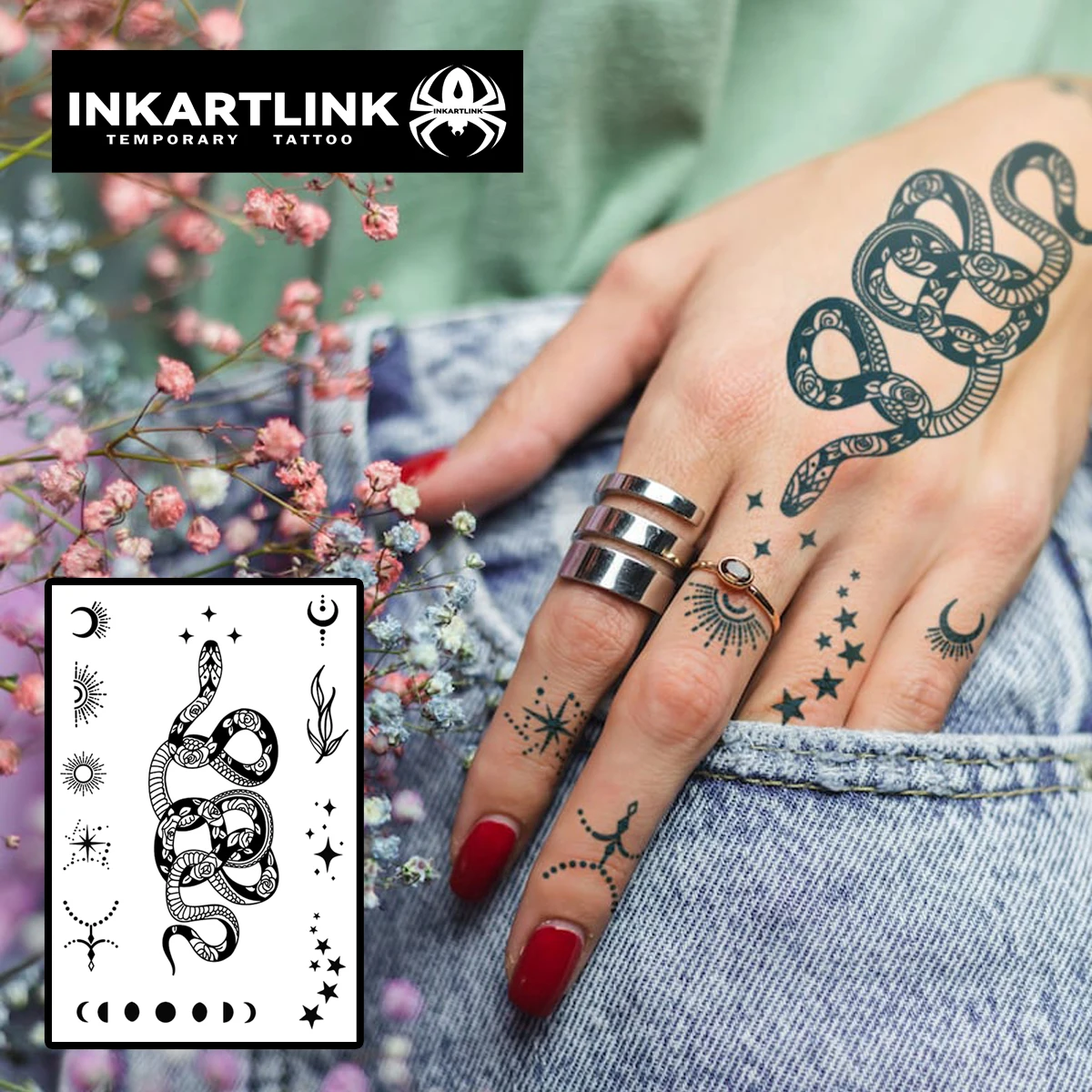 Snake Henna Temporary Tattoo,Lasts To 15 Days New Technology Magic Waterproof Semi Permanent Sticker.