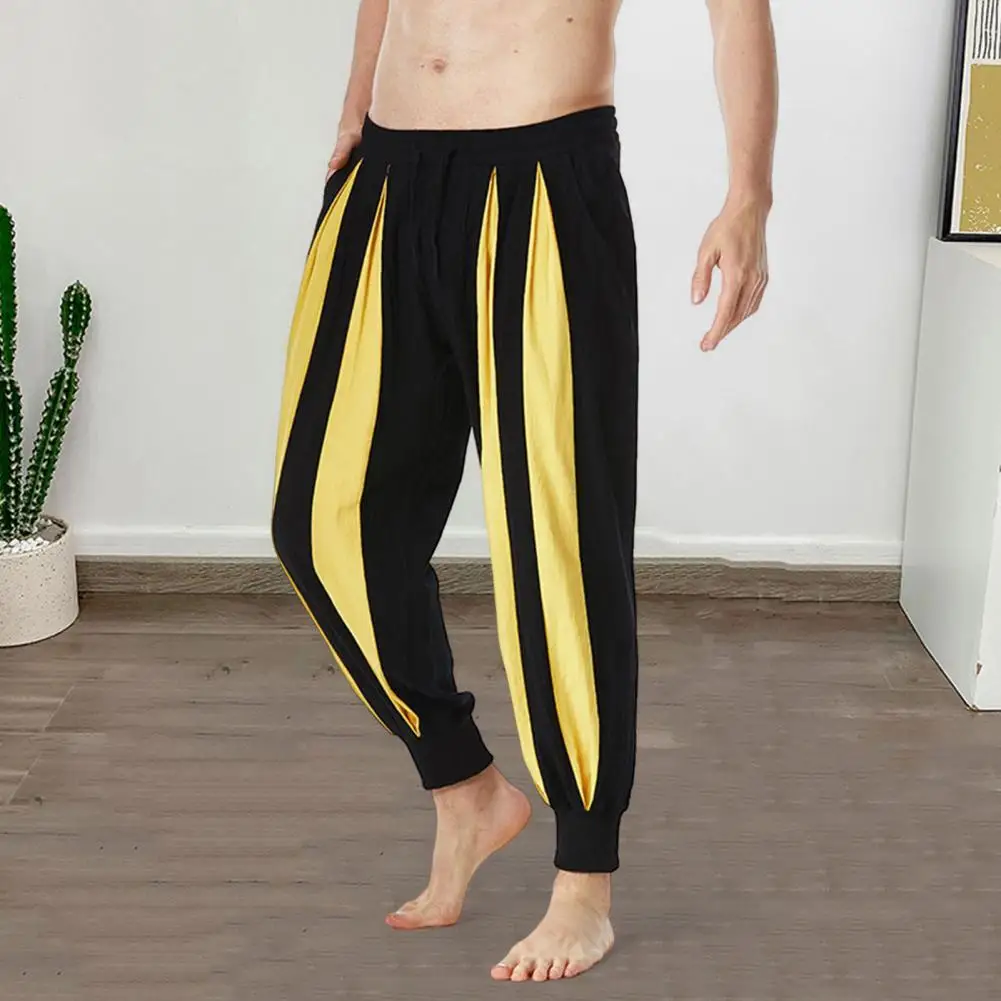 

Men Cotton Linen Pants Men's Cotton Linen Trousers with Elastic Waist Color Block Design Relaxed Fit Loose Fit Long for Wear
