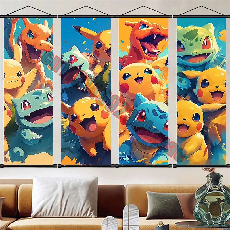 

Classic Anime Pokemon Pikachu, Squirtle, Charmander, Bulbasaur High Quality Scroll Painting Suitable for Bedroom Decor Gifts