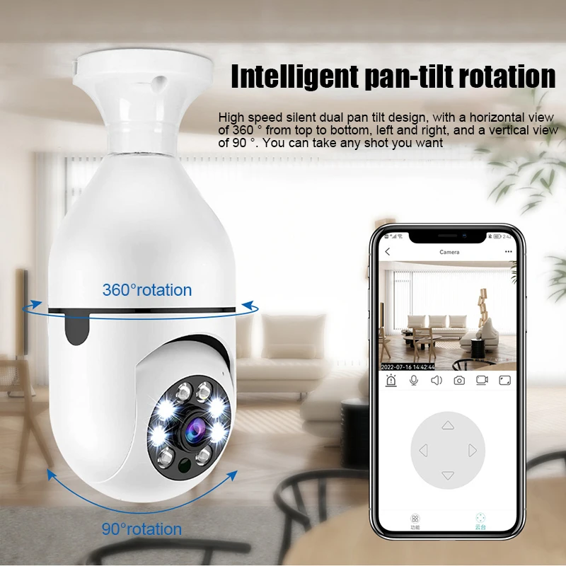 New 5G Wifi 5MP Wireless Camera Bulb E27 Surveillance Indoor Digital Zoom AI Human Detect Full Color Night Vision Smart Home