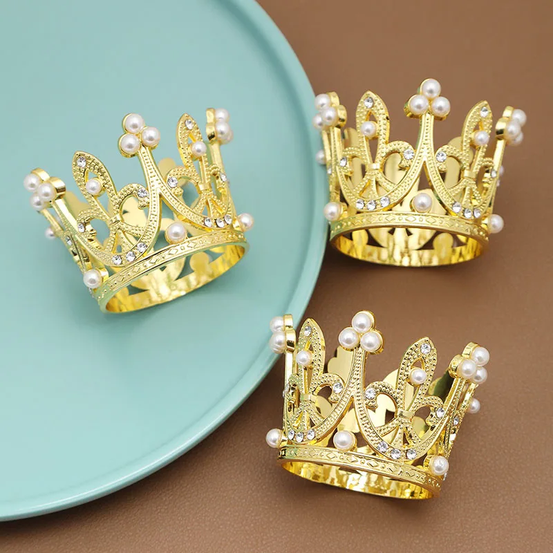 36Pcs Napkin Rings Holder Gold Pearl Crown Props Decor For Hotel Events Wedding Party Dining Table Accessories Home Decorations