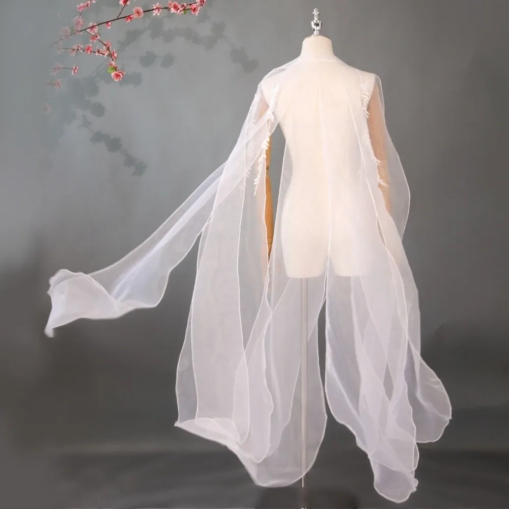 

Organza Ancient-style Cloak Chinese Style Dance Costume Party Long Shawl Fairy Dance Wear with Shoulder Strap Flowy Cape