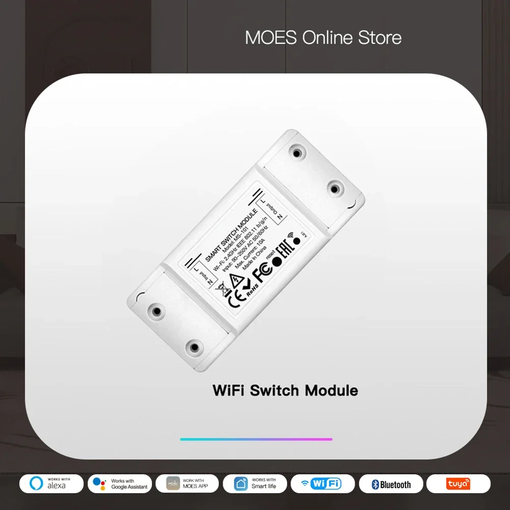 WiFi Smart Switch 10A Single Pole for Tuya Compatible Devices with Timer Function and Multi User Sharing Option