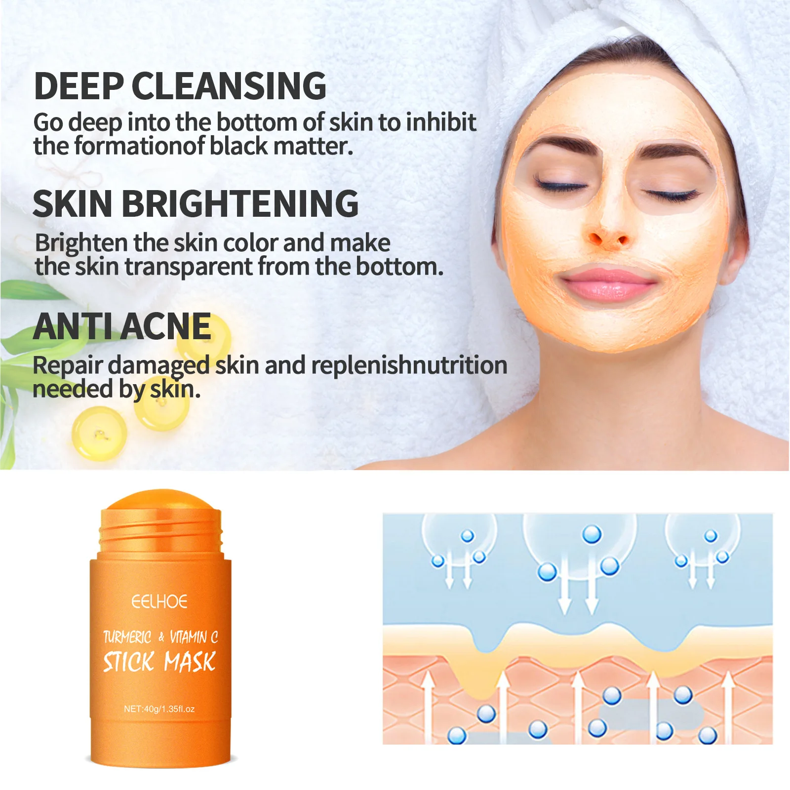 Deep Cleansing Mask Stick Blackhead Removal Shrink Pores Brighten Skin Tone Oil Control Moisturizing Repair Skin Anti Acne Mask