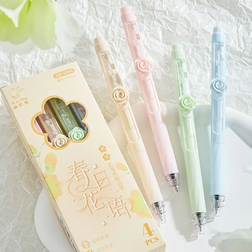 4PCS/Set Simple Soft Grip Ballpoint Pen CS Tip Quick Drying Gel Pen 0.5mm Black Ink Press Type Writing Tool Students