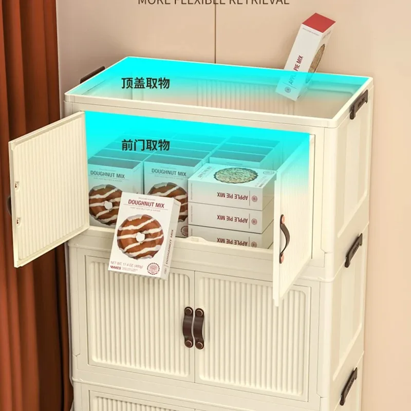 Folding Storage Organization Cabinet With Wheels Household Children Clothing Toy Plastic Installation Free Snack Cabinet Box