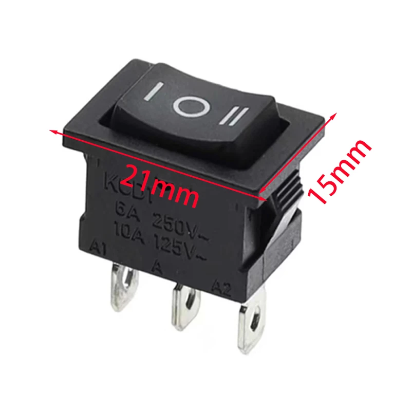 15x21mm KCD1 Mini Rocker Switch ON/OFF/ON 3 Position 2PCS 3 Pin  6 Pin AC 250V/6A 125V/10A Black DPDT for Car Boat Marine