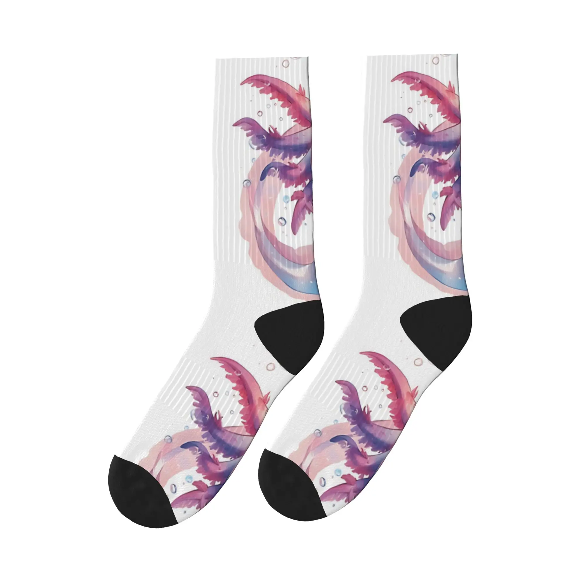 Cute happy axolotl with bubbles Socks  Non Skid Stockings Adults Men High Quality Cycling Socks Autumn Funny Design Socks