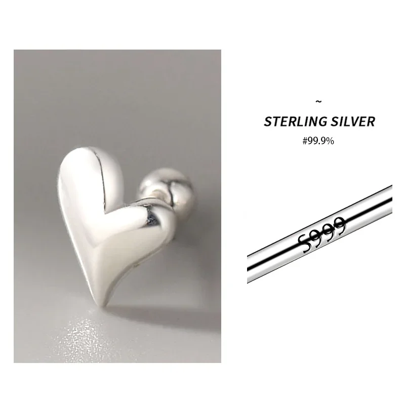 925 Sterling Silver Minimalist Love Heart Stud Earrings for Women Simple Korean Fashion Screw Earring Student Party Jewelry Gift