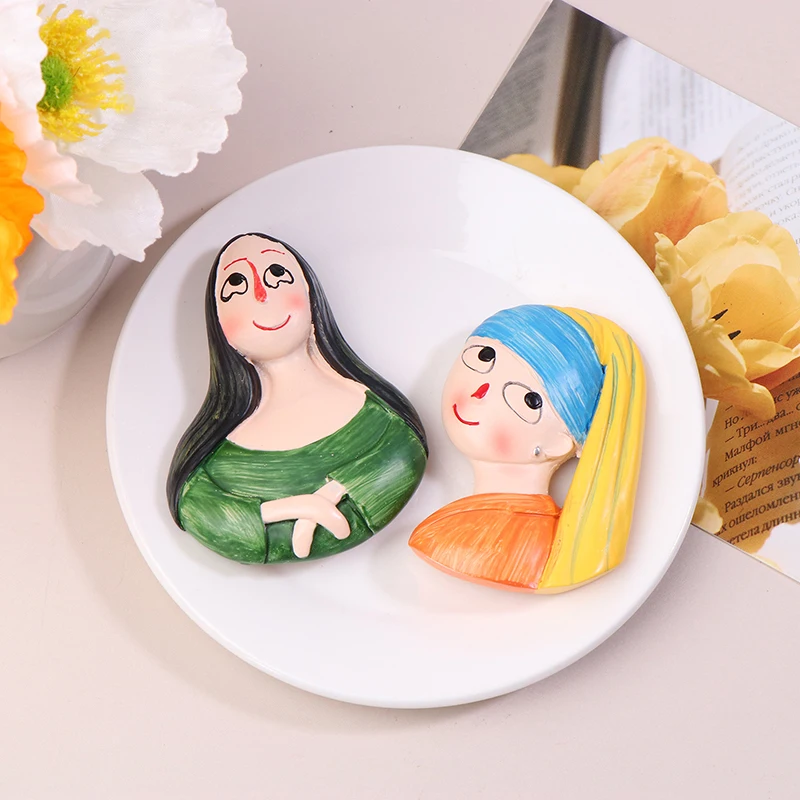 Van Gogh Mona Lisa Swimm Girl Pearl Earrings 3D Fridge Magnets Stickers Cartoon Character Refrigerator Stickers Home Decoration