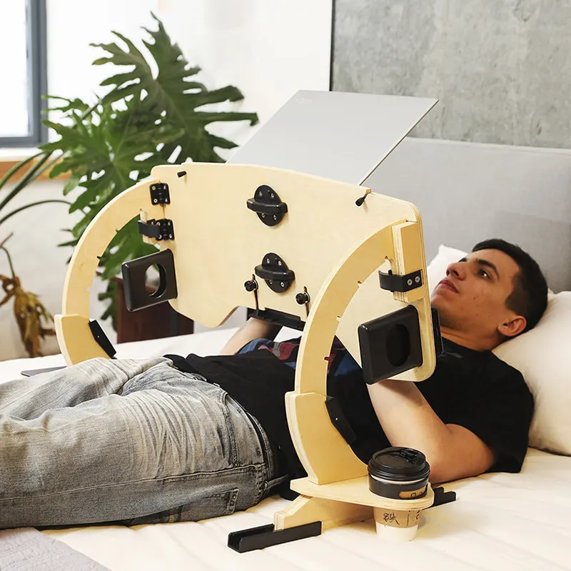 Laptop computer table Lying flat on the bed with support table Adjustable lifting bracket Bedroom wooden bracket Folding