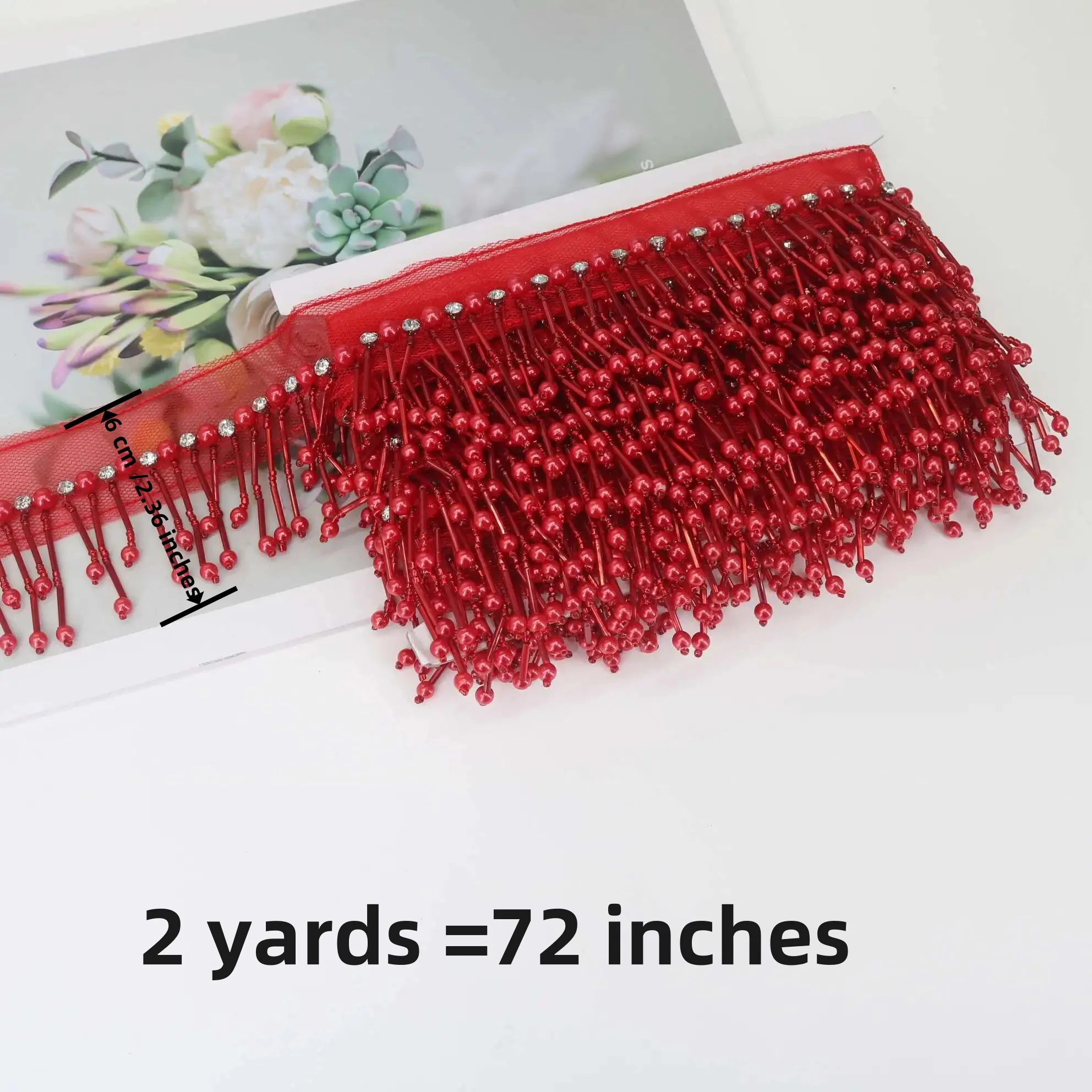 2 Yard 6cm Wide Beaded Tassels Lace Trim Fringe Garment Dress Tassel Decoration Ornaments Hanging Bead Curtain DIY Decoration