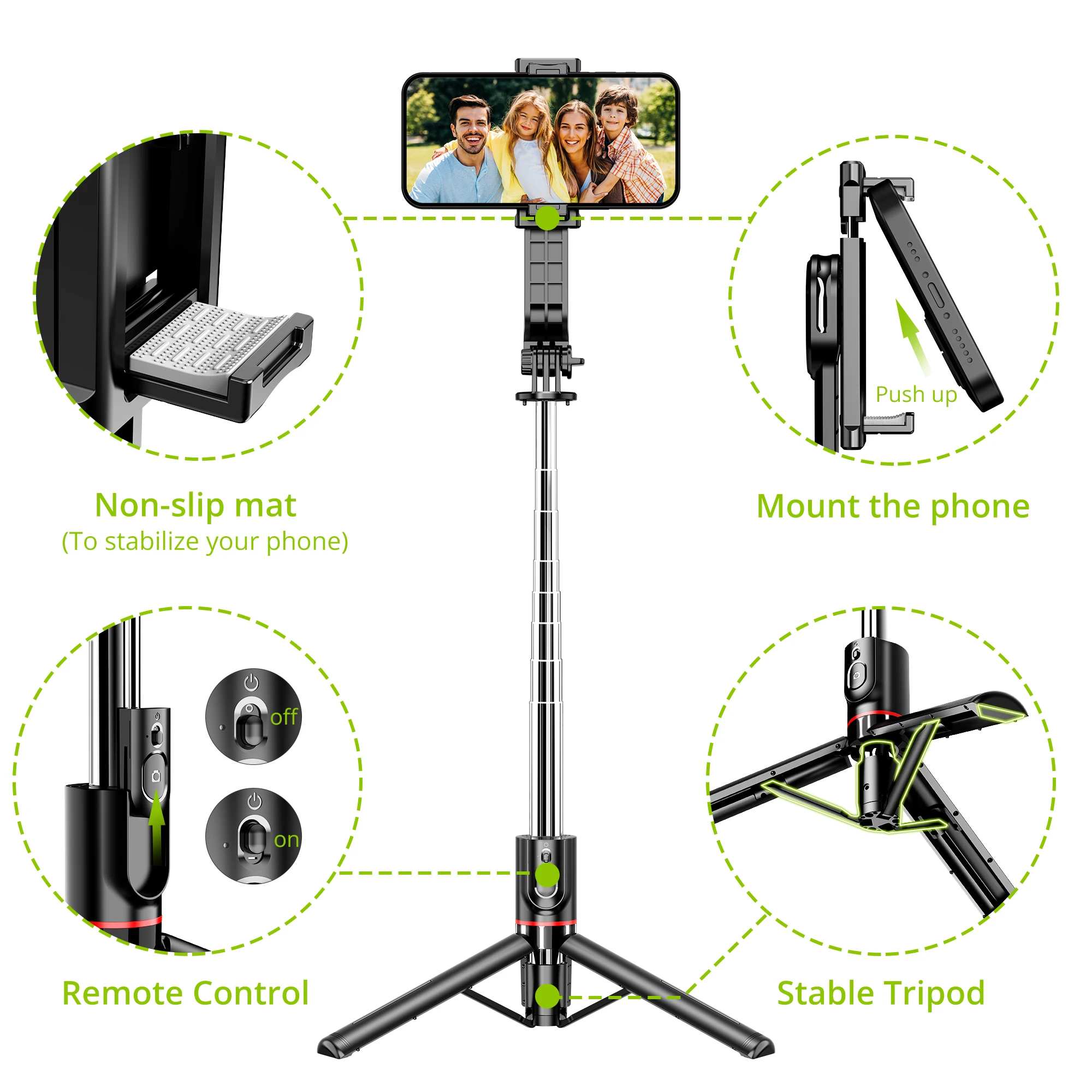 Selfieshow L13 Reinforcement Bracket Extended Wireless BluetoothTripod Selfie Stick 1130mm Stabilizer for Android IOS Smartphone