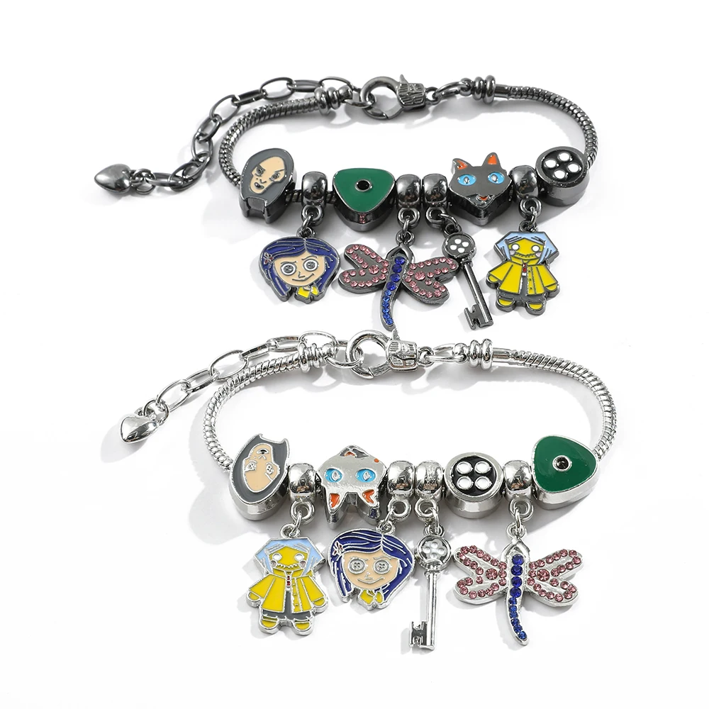 Coraline i tajne drzwi Charms bransoletki kobiety Halloween biżuteria bożonarodzeniowa mody gotyckie łańcuchy ręcznie bransoletki Anime